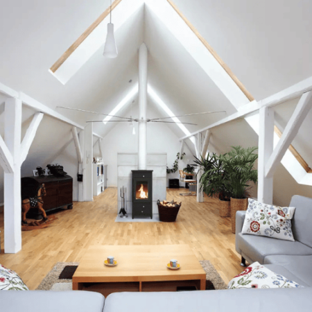 poele a bois legno hitze dans salon